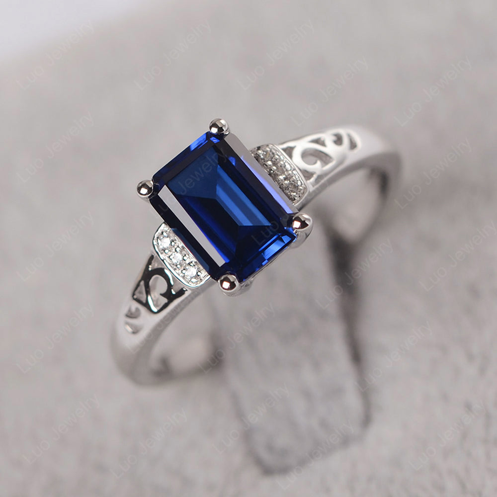 Emerald Cut Art Deco Lab Sapphire Engagement Ring - LUO Jewelry