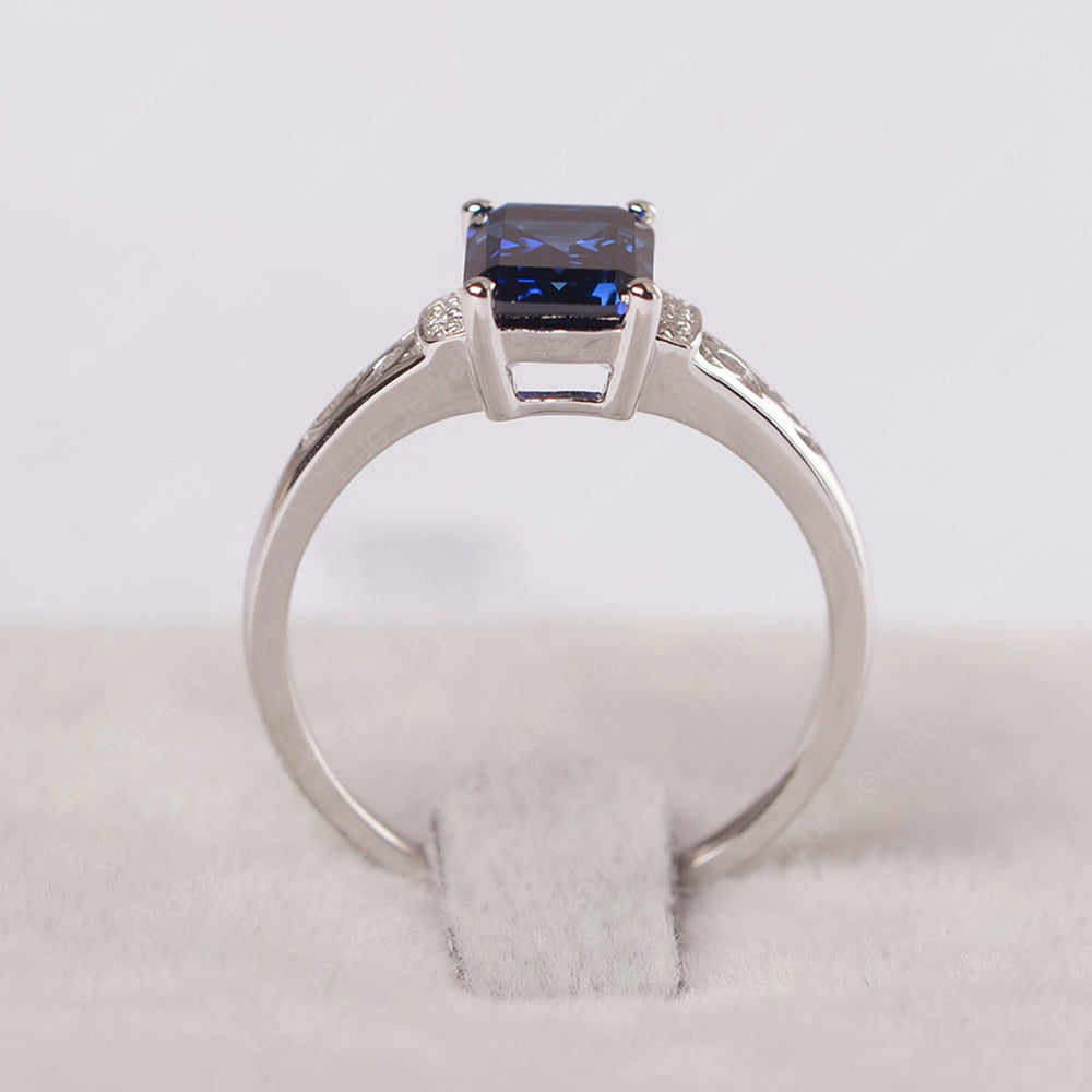 Emerald Cut Art Deco Lab Sapphire Engagement Ring - LUO Jewelry