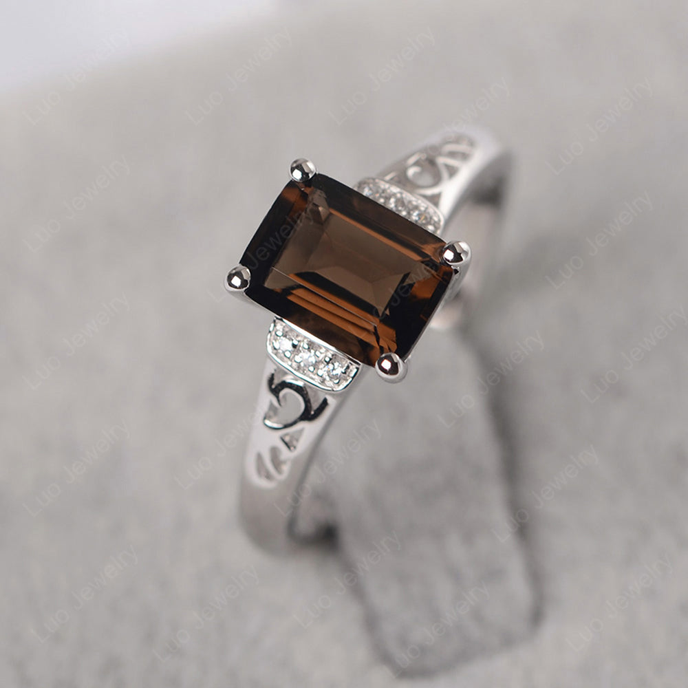 Emerald Cut Art Deco Smoky Quartz  Engagement Ring - LUO Jewelry