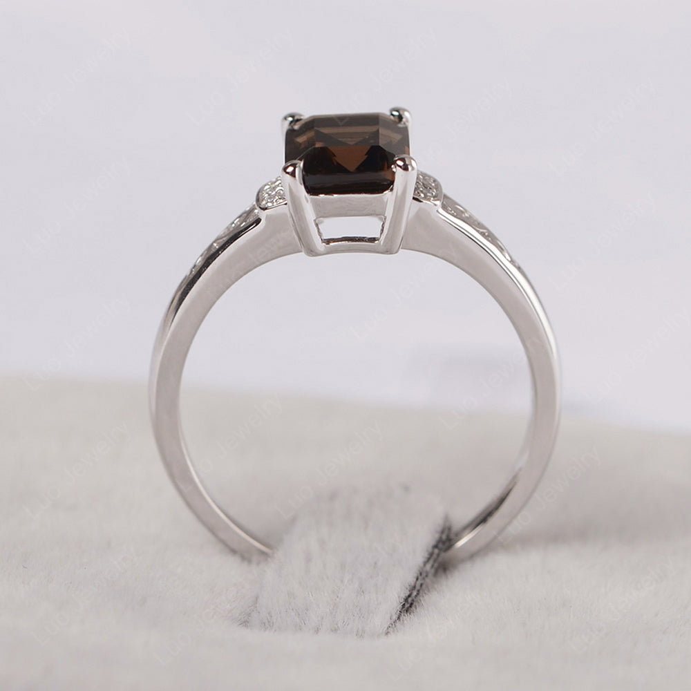 Emerald Cut Art Deco Smoky Quartz  Engagement Ring - LUO Jewelry