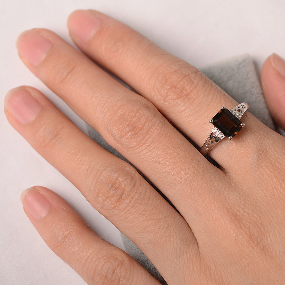 Emerald Cut Art Deco Smoky Quartz  Engagement Ring - LUO Jewelry