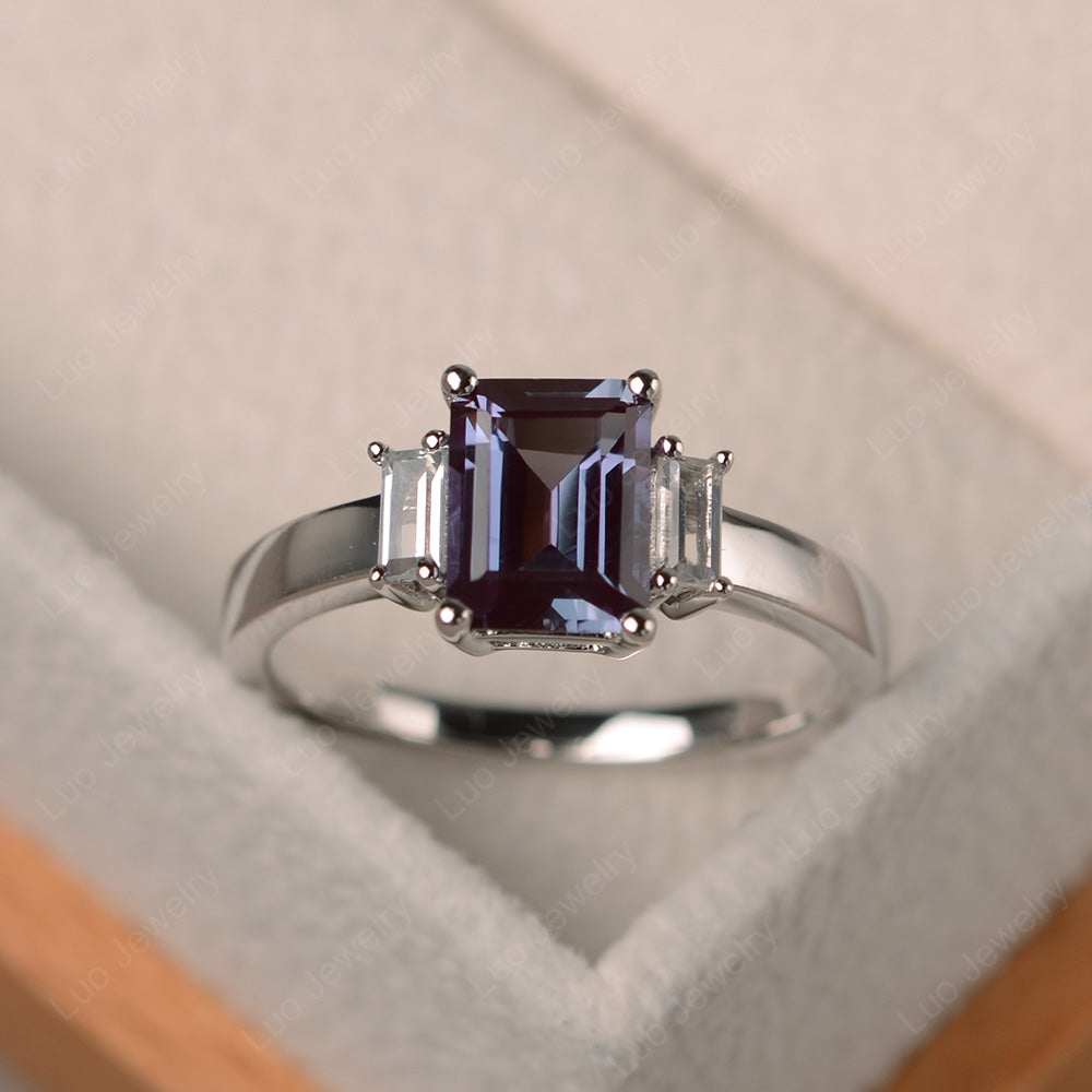 Emerald Cut Alexandrite Ring With Baguette - LUO Jewelry