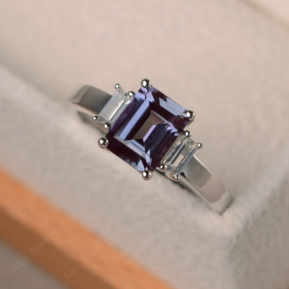 Emerald Cut Alexandrite Ring With Baguette - LUO Jewelry