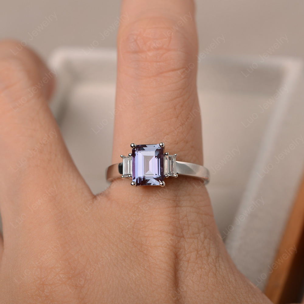 Emerald Cut Alexandrite Ring With Baguette - LUO Jewelry