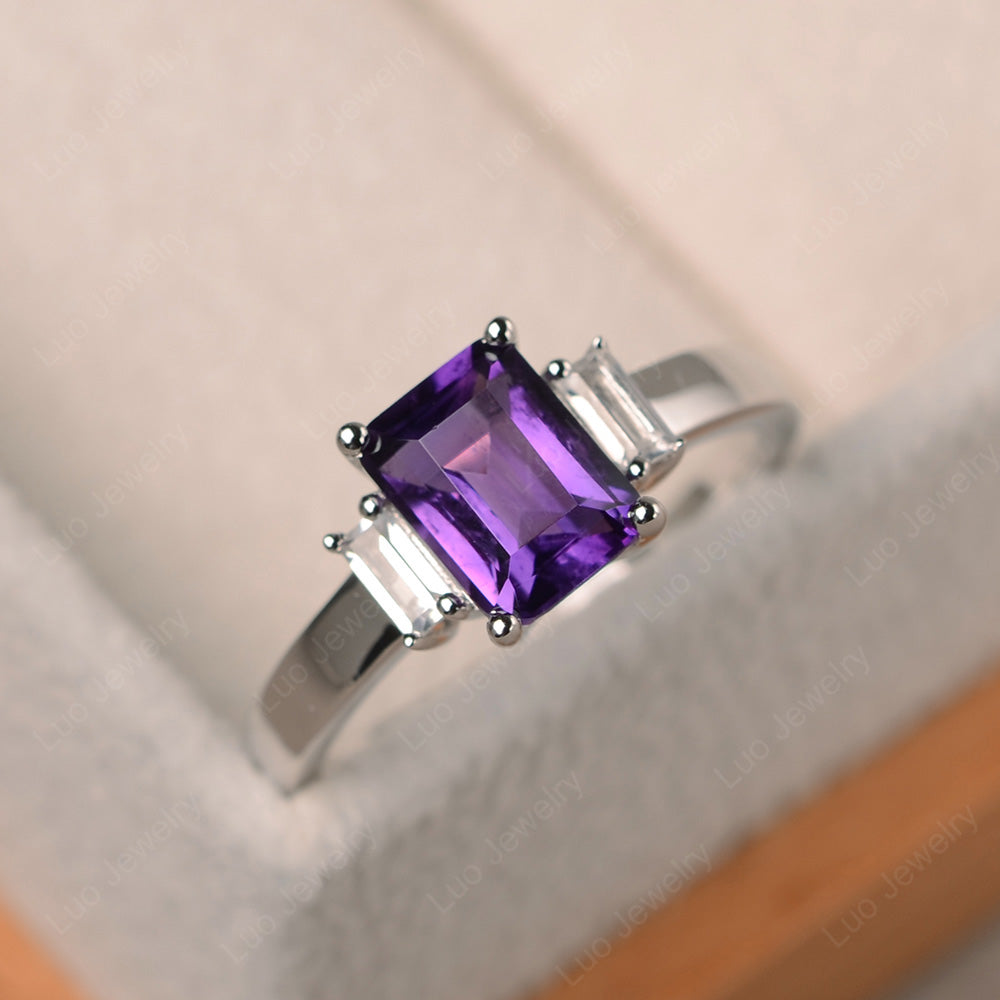 Emerald Cut Amethyst Ring With Baguette - LUO Jewelry