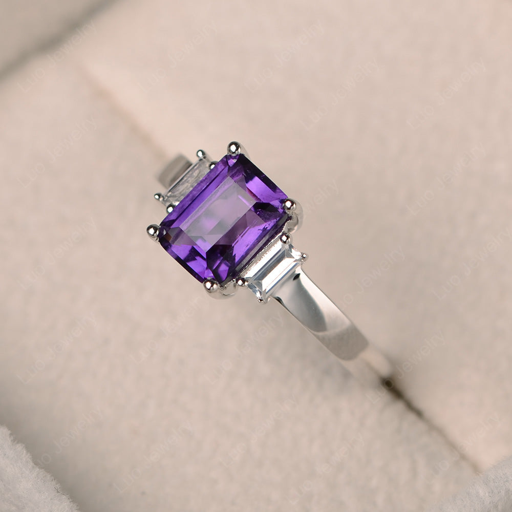 Emerald Cut Amethyst Ring With Baguette - LUO Jewelry