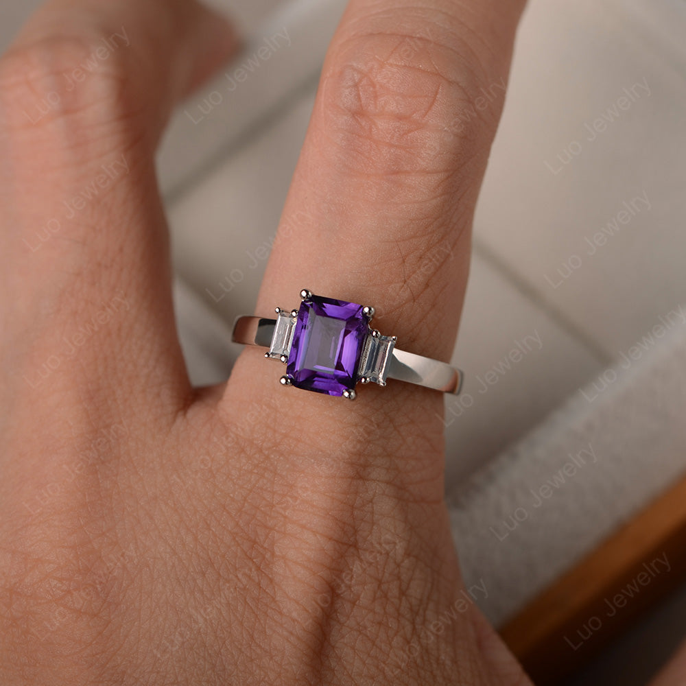 Emerald Cut Amethyst Ring With Baguette - LUO Jewelry