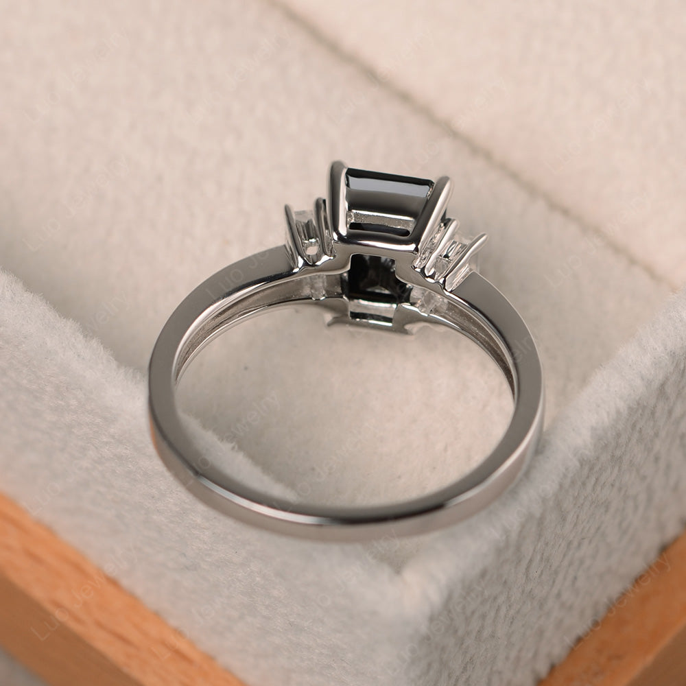 Emerald Cut Black Spinel Ring With Baguette - LUO Jewelry