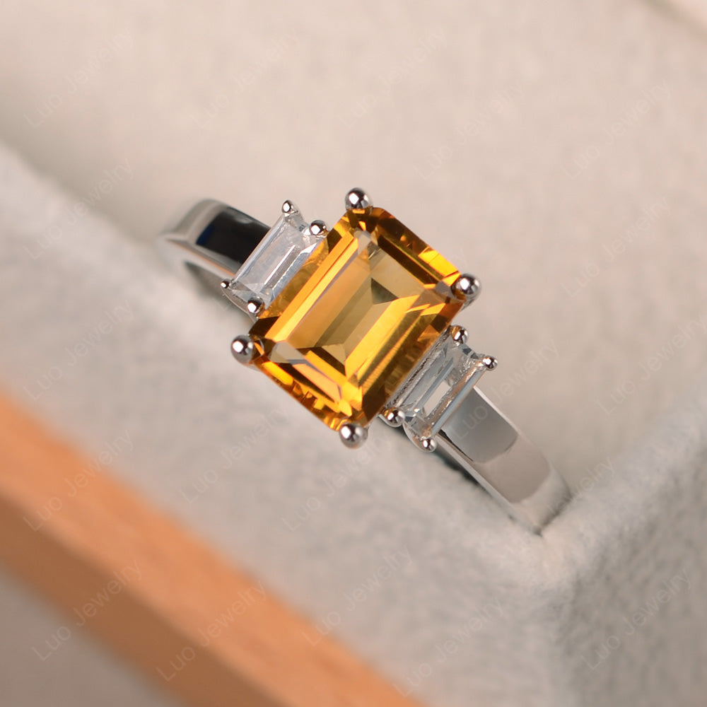 Emerald Cut Citrine Ring With Baguette - LUO Jewelry