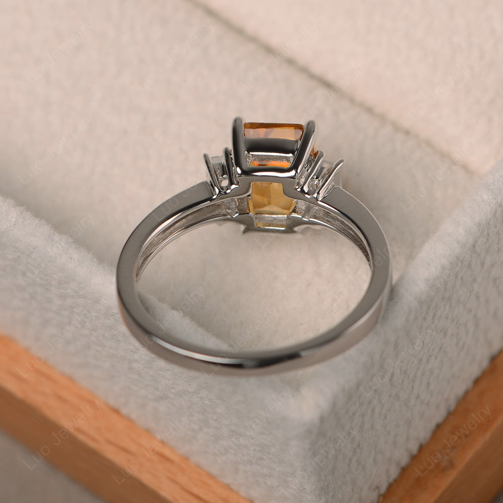 Emerald Cut Citrine Ring With Baguette - LUO Jewelry