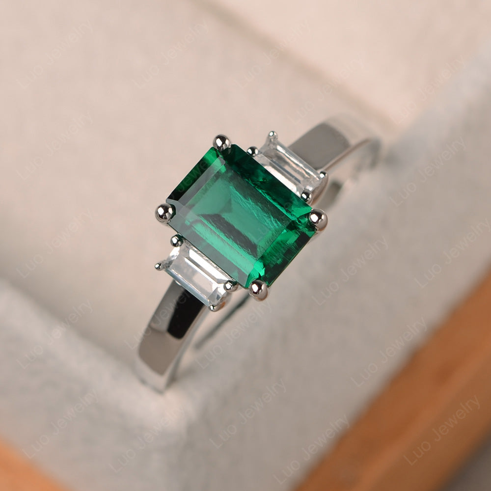 Emerald Cut Lab Emerald Ring With Baguette - LUO Jewelry