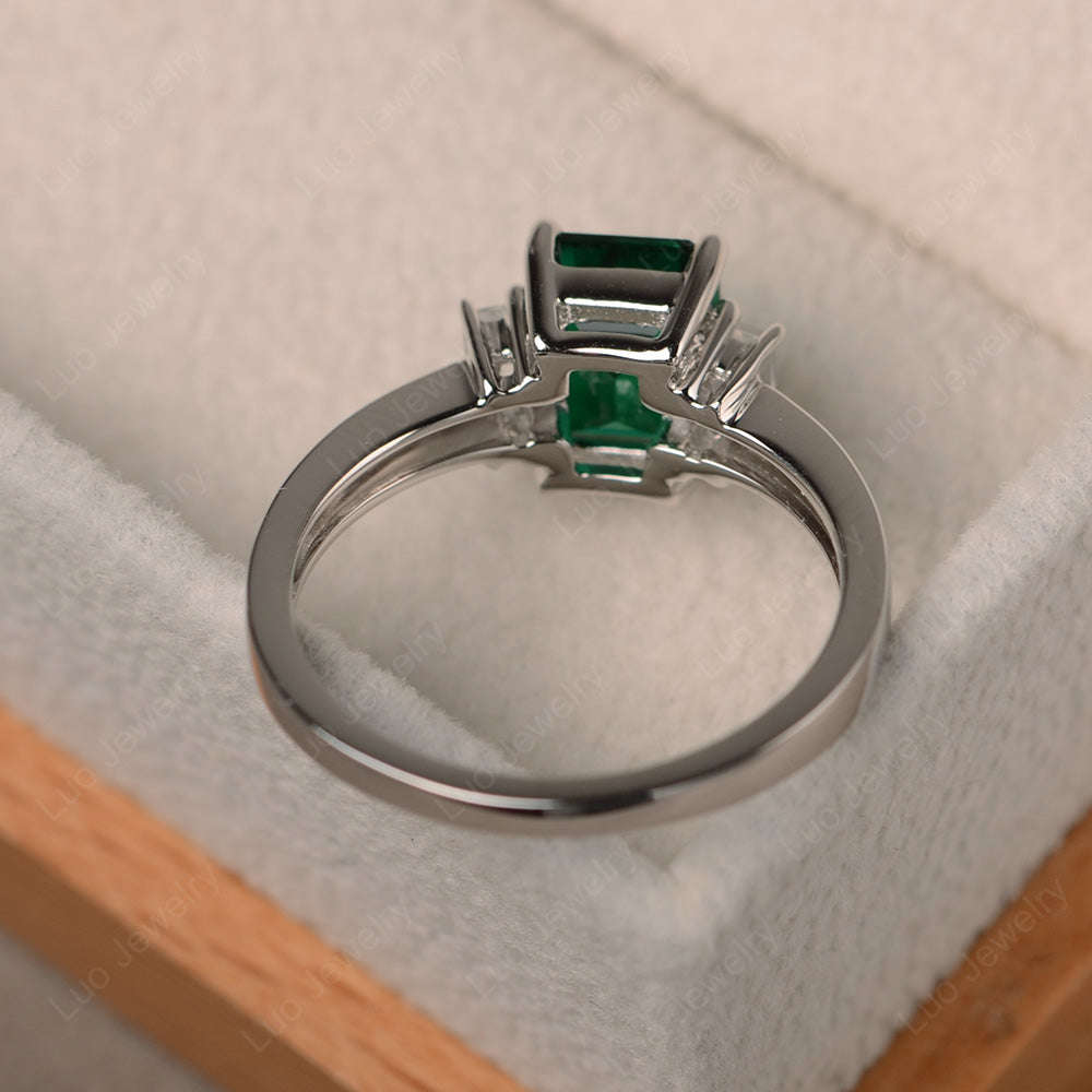 Emerald Cut Lab Emerald Ring With Baguette - LUO Jewelry