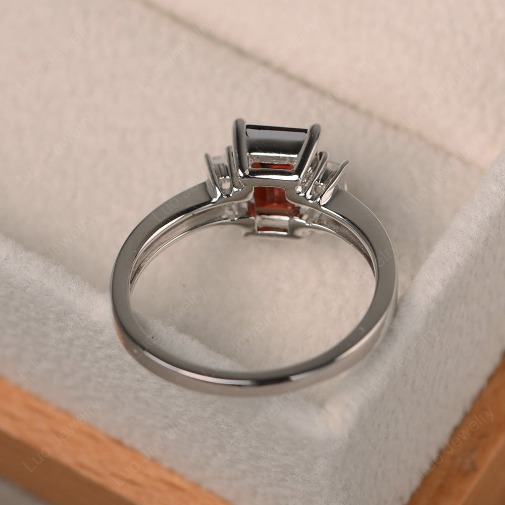 Emerald Cut Garnet Ring With Baguette - LUO Jewelry