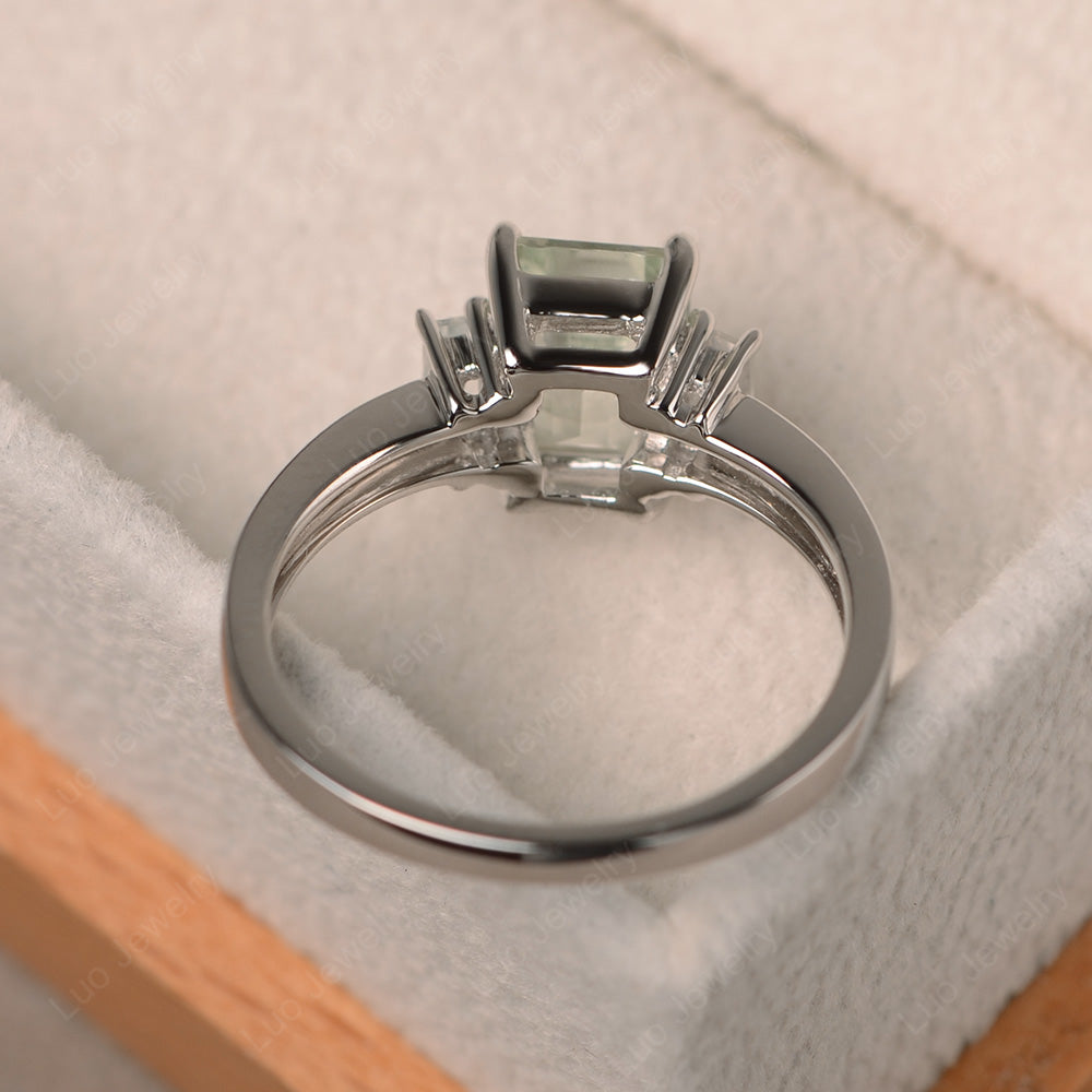 Emerald Cut Green Amethyst Ring With Baguette - LUO Jewelry