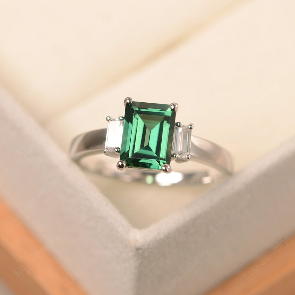 Emerald Cut Green Sapphire Ring With Baguette - LUO Jewelry