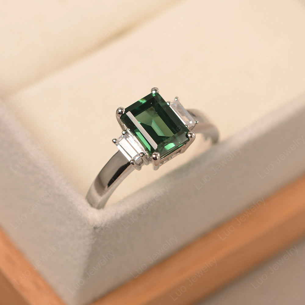 Emerald Cut Green Sapphire Ring With Baguette - LUO Jewelry
