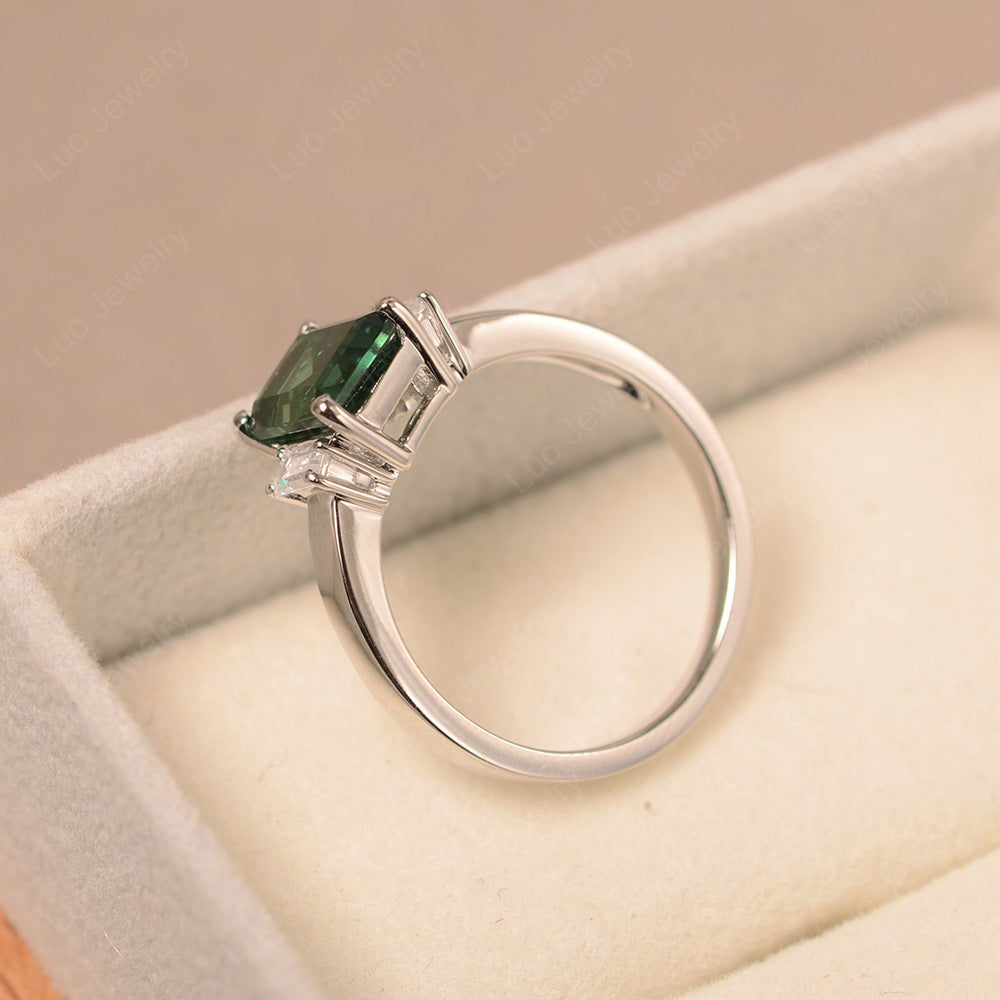 Emerald Cut Green Sapphire Ring With Baguette - LUO Jewelry