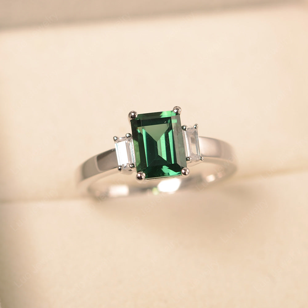 Emerald Cut Green Sapphire Ring With Baguette - LUO Jewelry