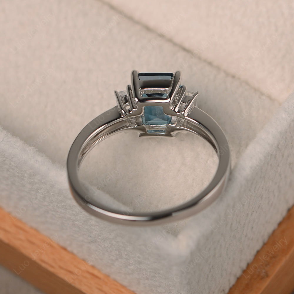 Emerald Cut London Blue Topaz Ring With Baguette - LUO Jewelry