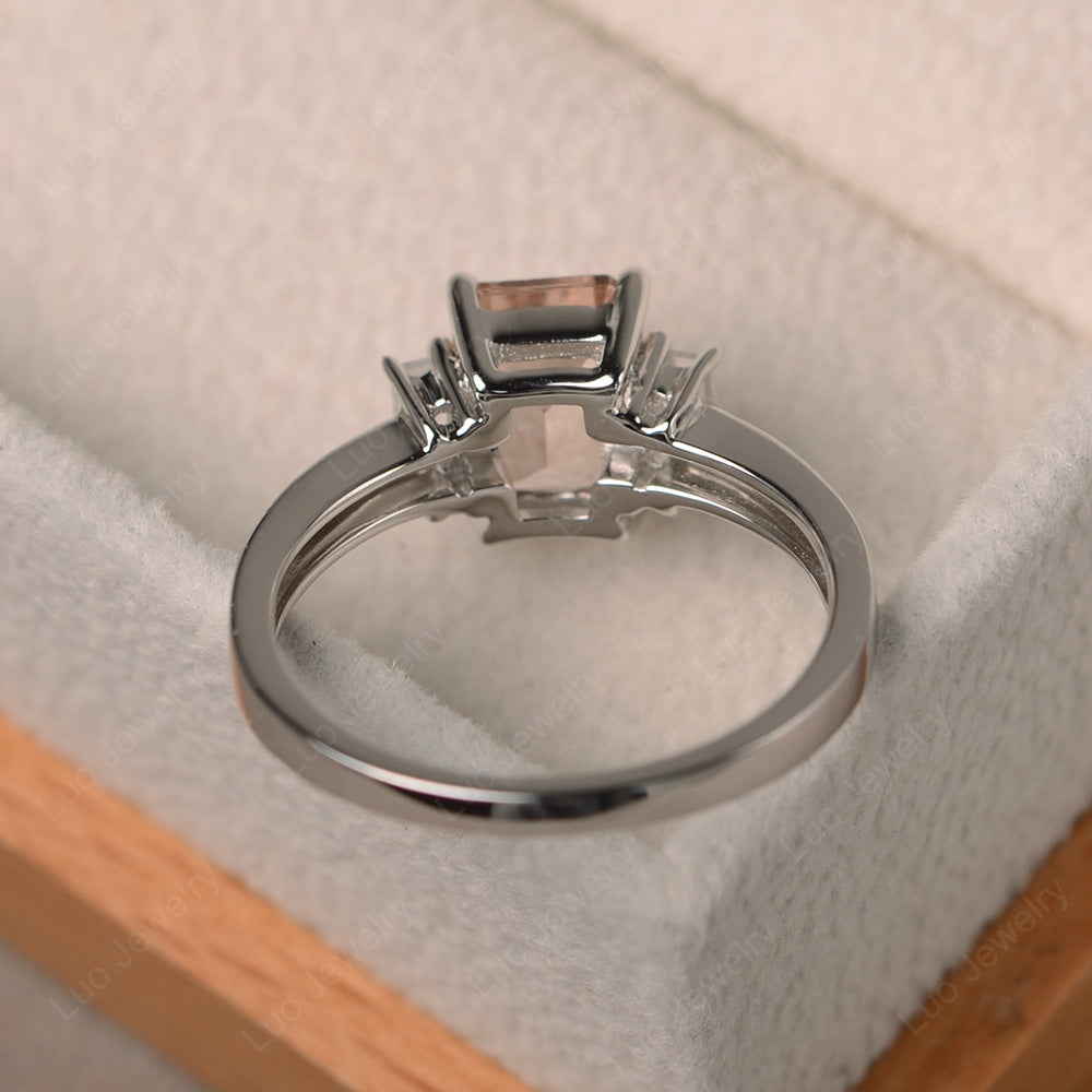 Emerald Cut Morganite Ring With Baguette - LUO Jewelry
