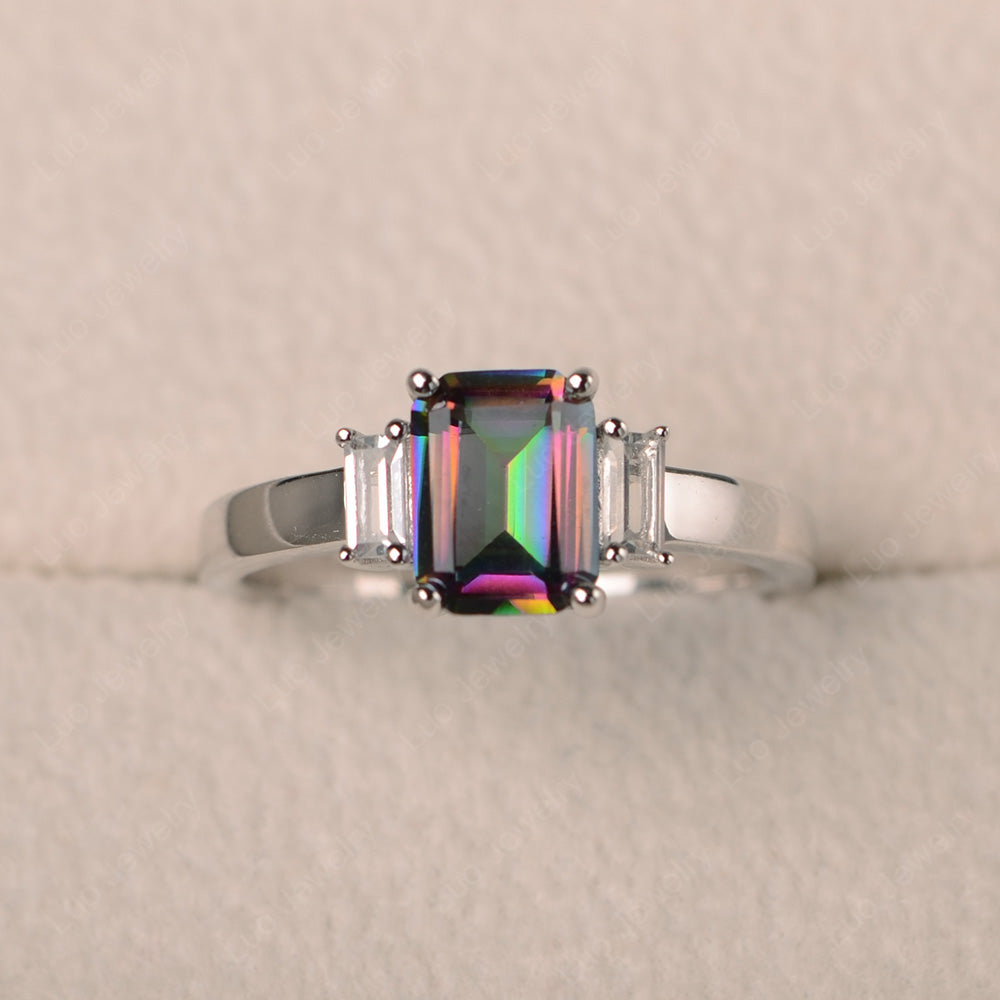 Emerald Cut Mystic Topaz Ring With Baguette - LUO Jewelry