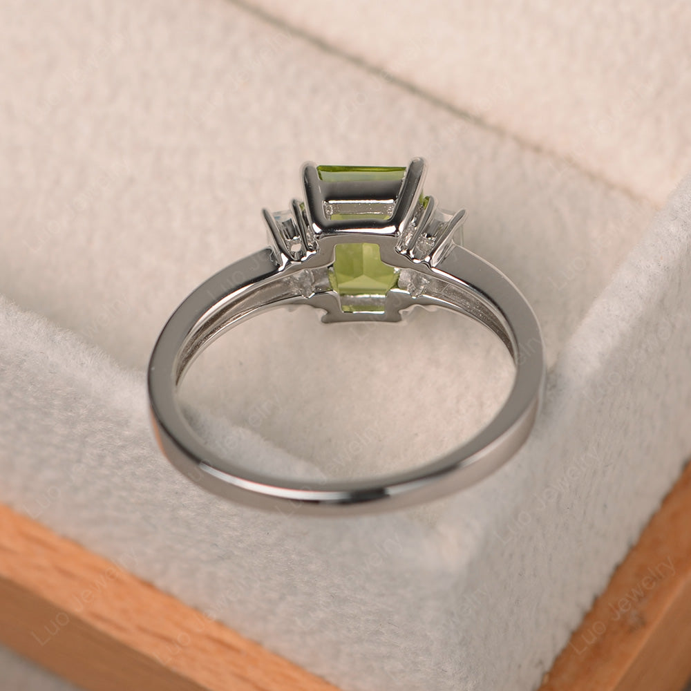 Emerald Cut Peridot Ring With Baguette - LUO Jewelry