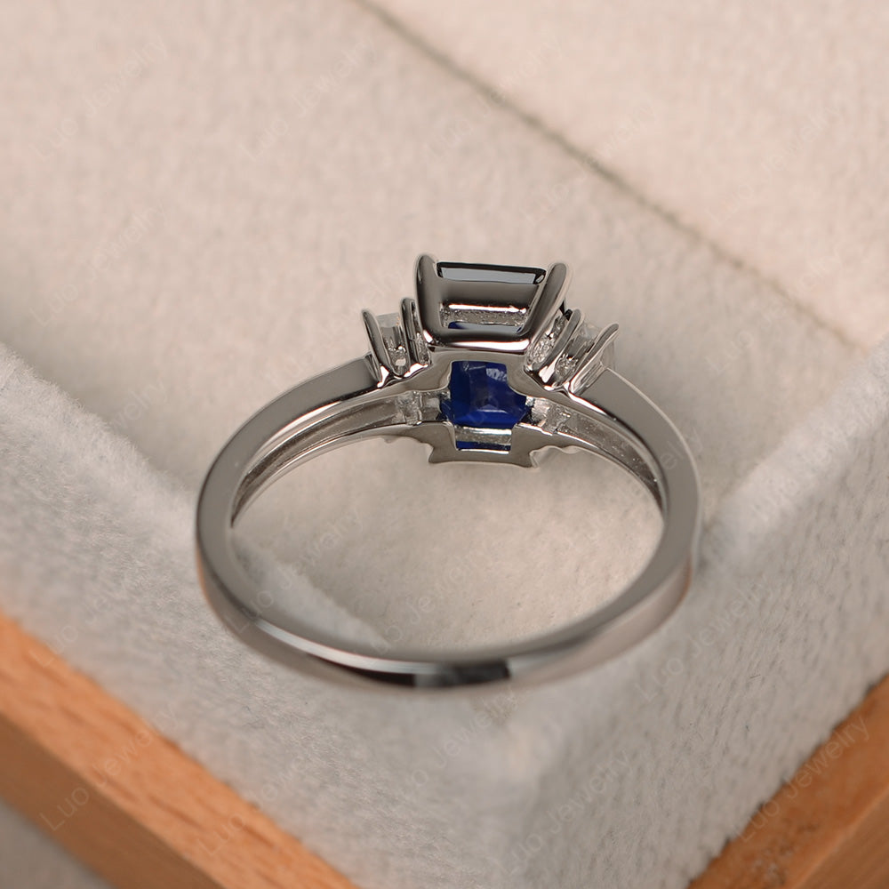 Emerald Cut Lab Sapphire Ring With Baguette - LUO Jewelry