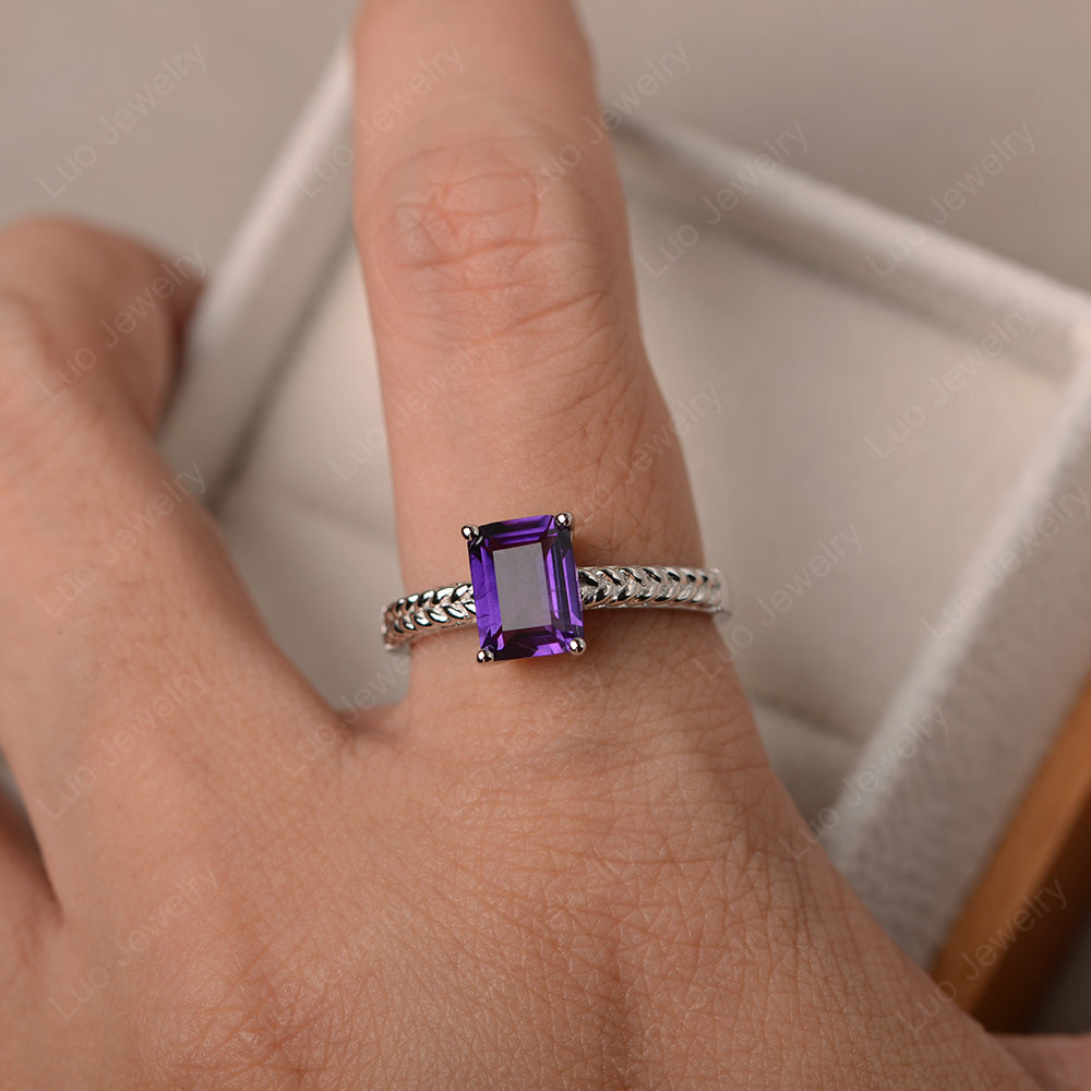 Woven Ring Amethyst Solitaire Engagement Ring - LUO Jewelry