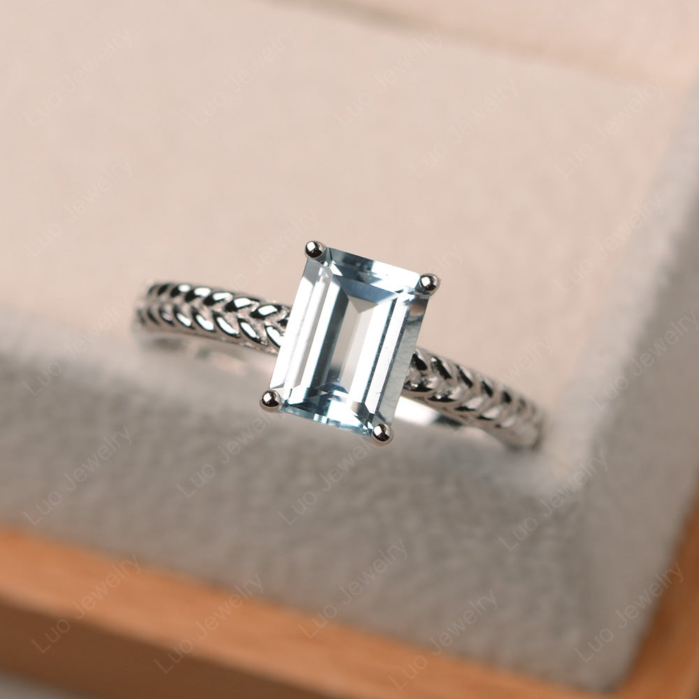 Woven Ring Aquamarine Solitaire Engagement Ring - LUO Jewelry