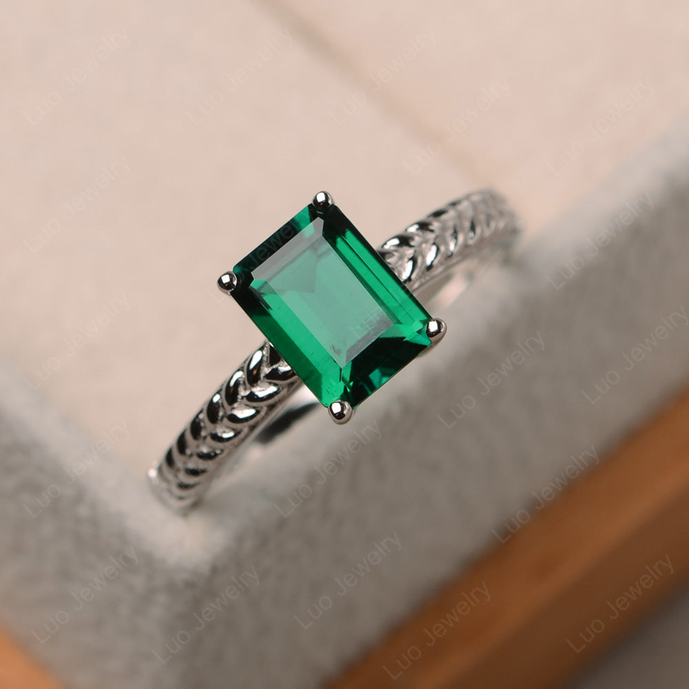 Woven Ring Lab Emerald Solitaire Engagement Ring - LUO Jewelry