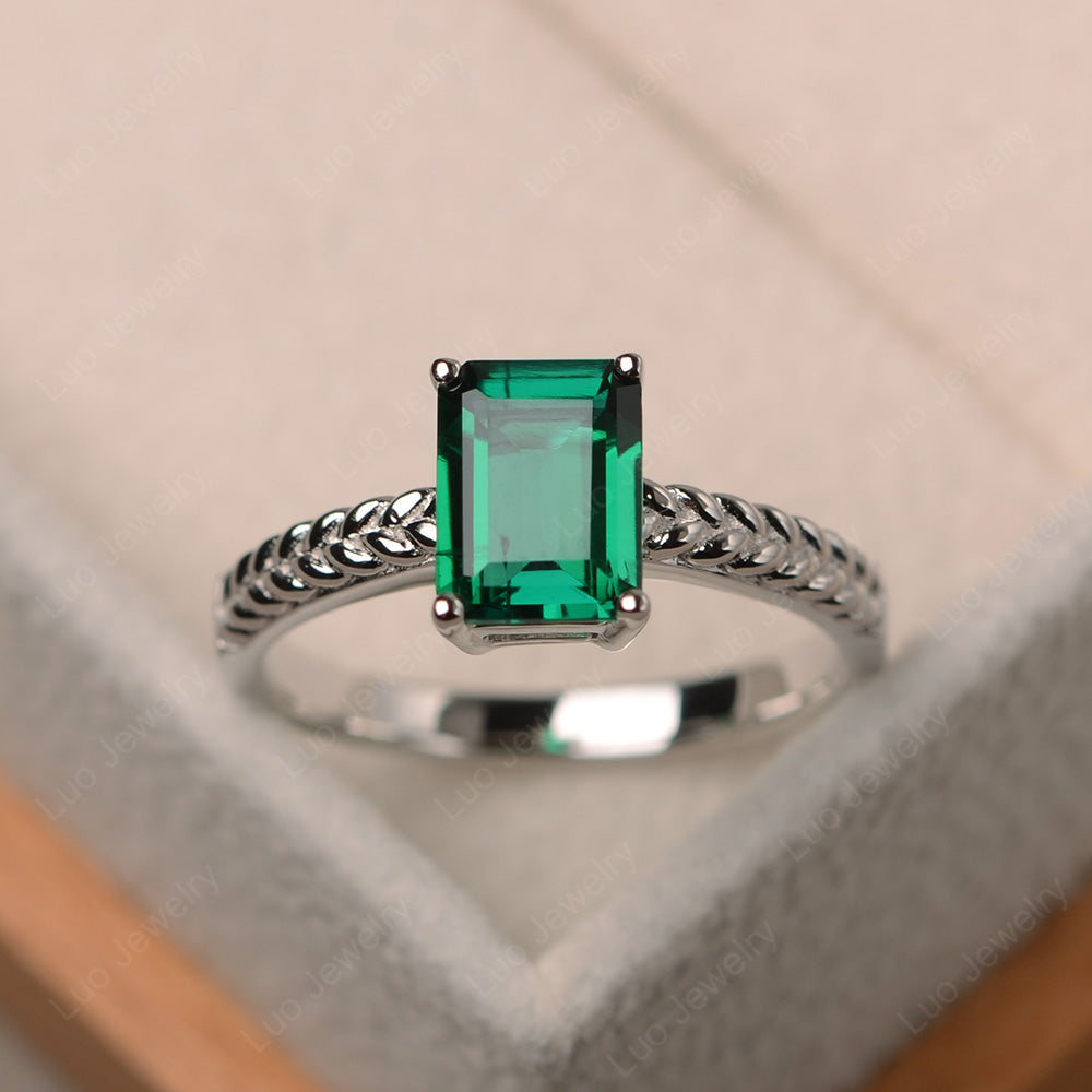 Woven Ring Lab Emerald Solitaire Engagement Ring - LUO Jewelry