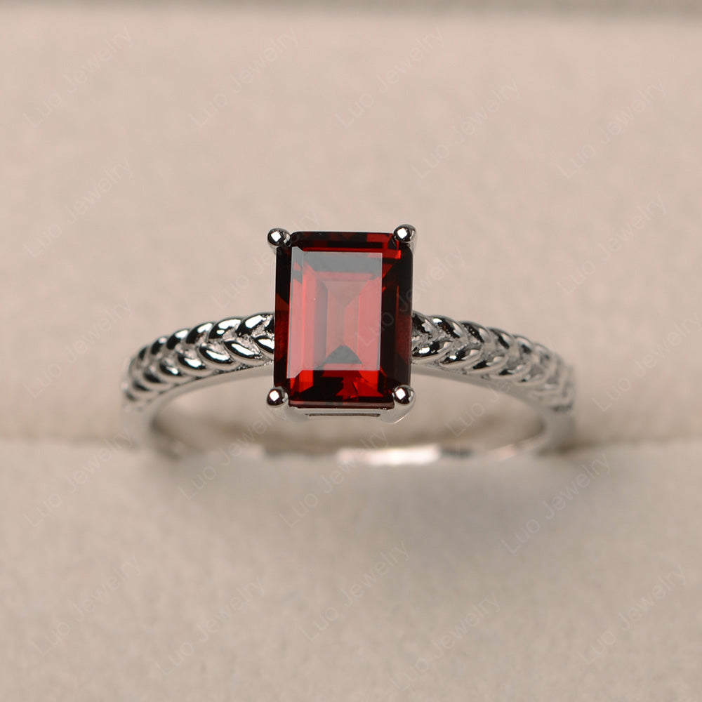 Woven Ring Garnet Solitaire Engagement Ring - LUO Jewelry
