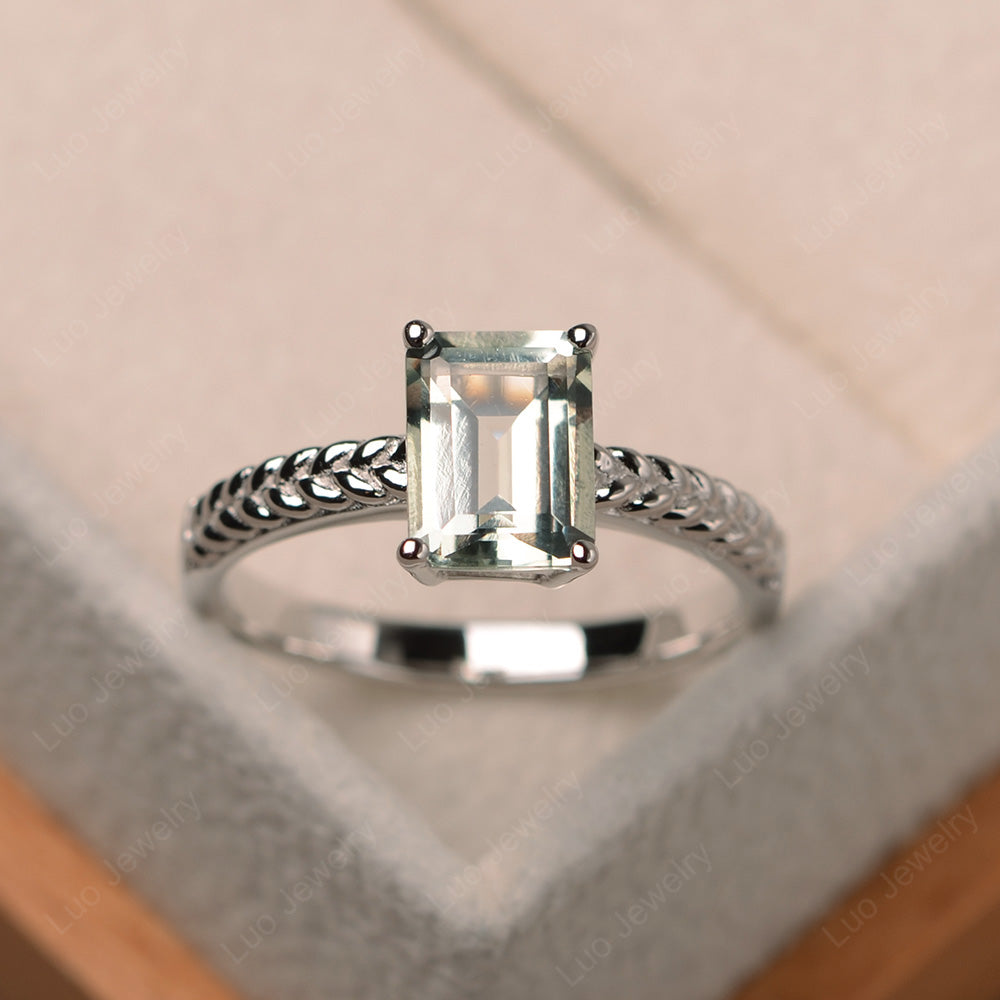 Woven Ring Green Amethyst Solitaire Engagement Ring - LUO Jewelry