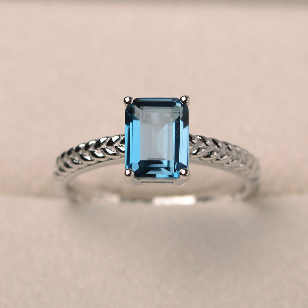 Woven Ring London Blue Topaz Solitaire Engagement Ring - LUO Jewelry