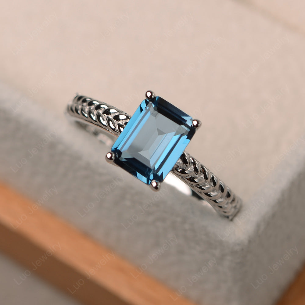 Woven Ring London Blue Topaz Solitaire Engagement Ring - LUO Jewelry