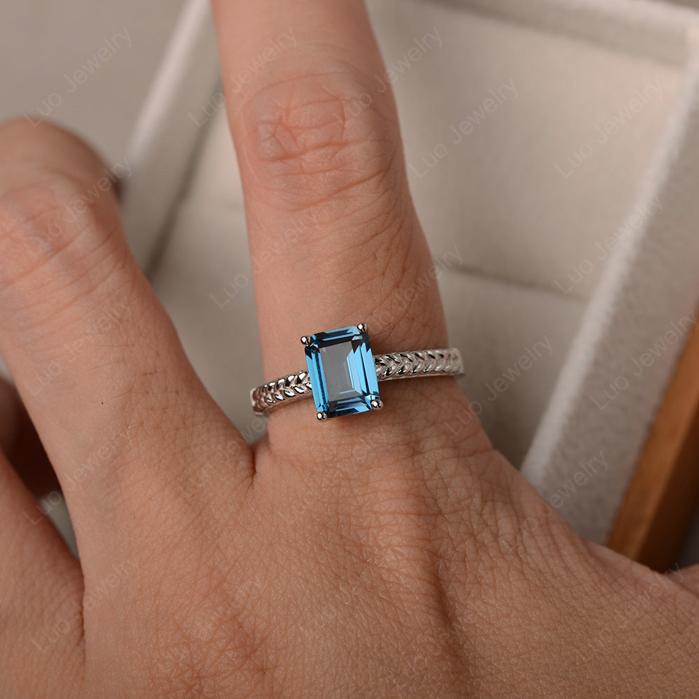 Woven Ring London Blue Topaz Solitaire Engagement Ring - LUO Jewelry