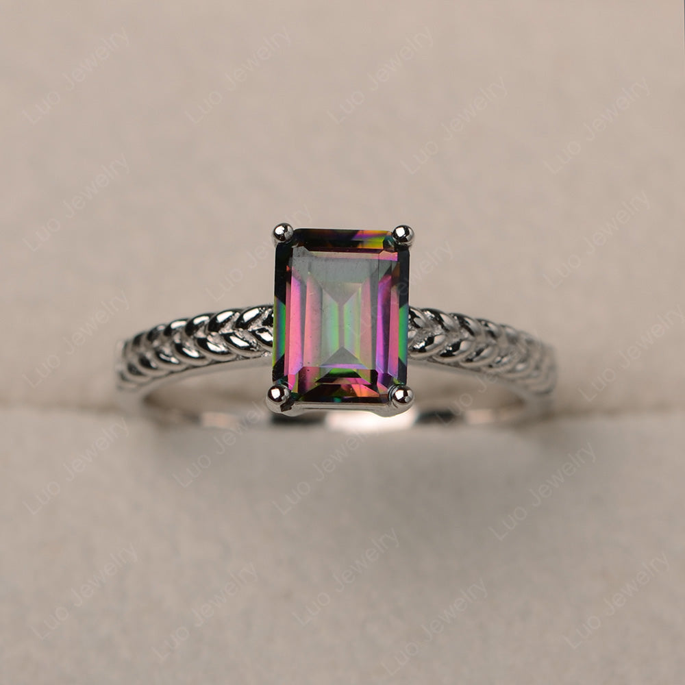 Woven Ring Mystic Topaz Solitaire Engagement Ring - LUO Jewelry