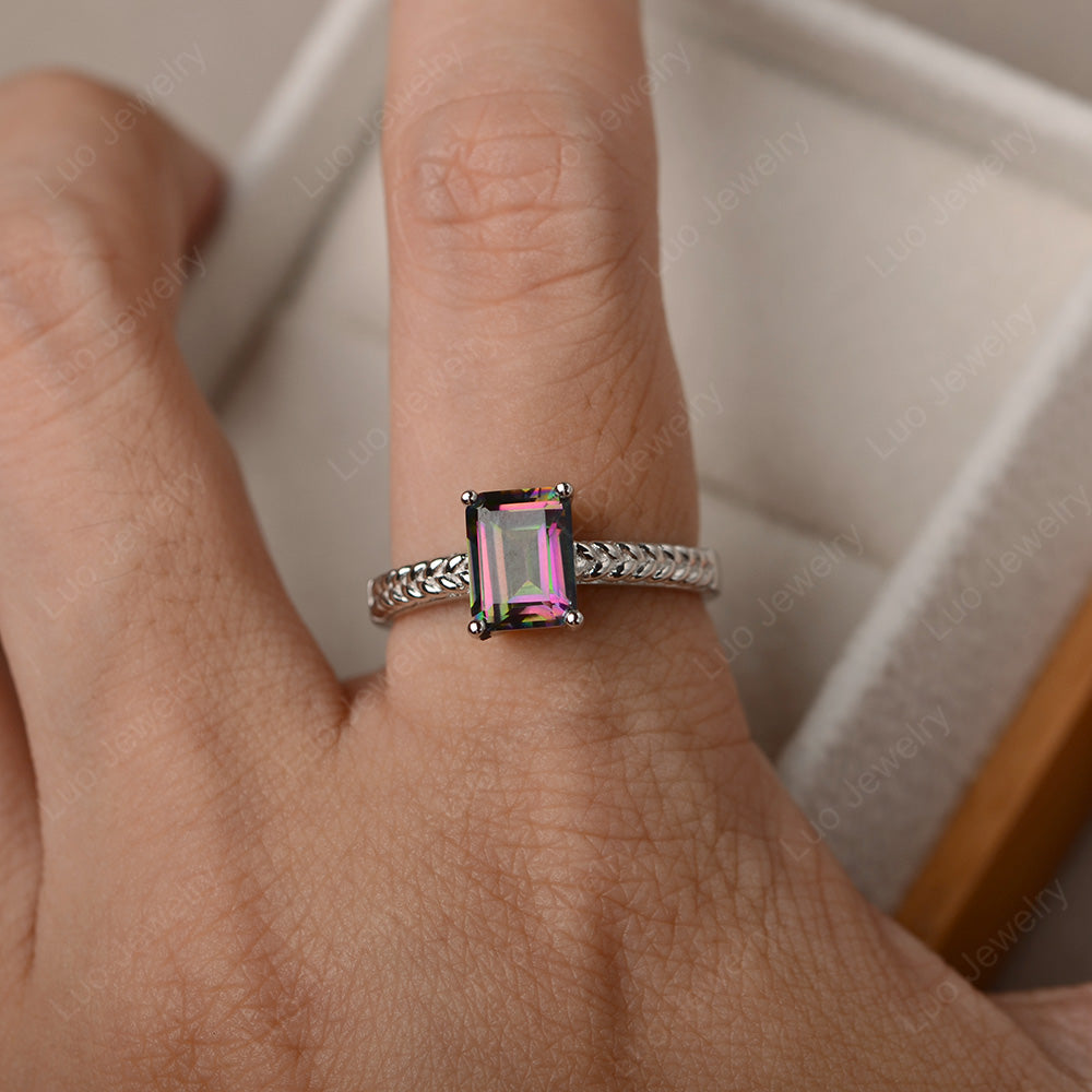 Woven Ring Mystic Topaz Solitaire Engagement Ring - LUO Jewelry