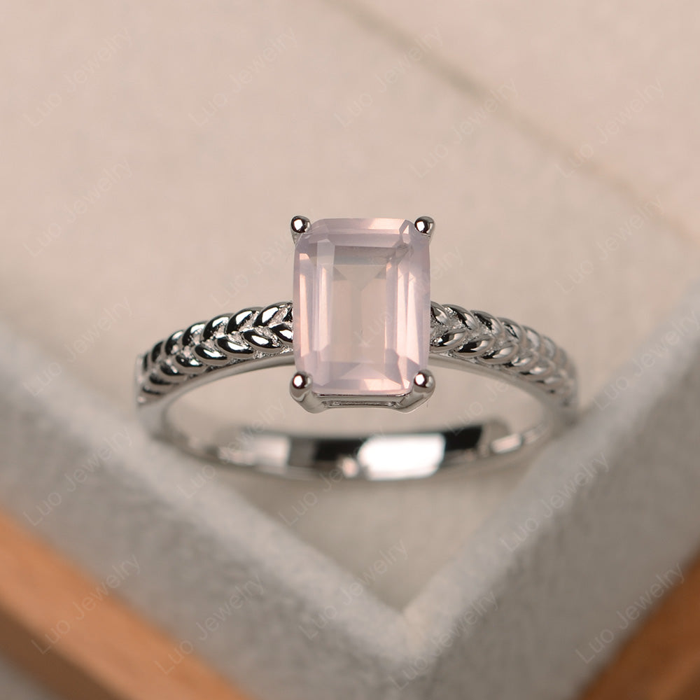 Woven Ring Rose Quartz Solitaire Engagement Ring - LUO Jewelry