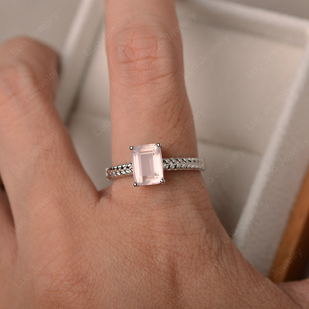 Woven Ring Rose Quartz Solitaire Engagement Ring - LUO Jewelry
