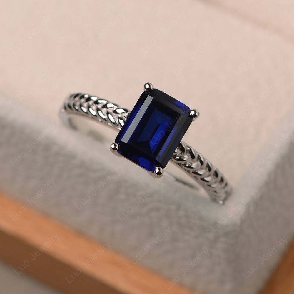 Woven Ring Lab Sapphire Solitaire Engagement Ring - LUO Jewelry