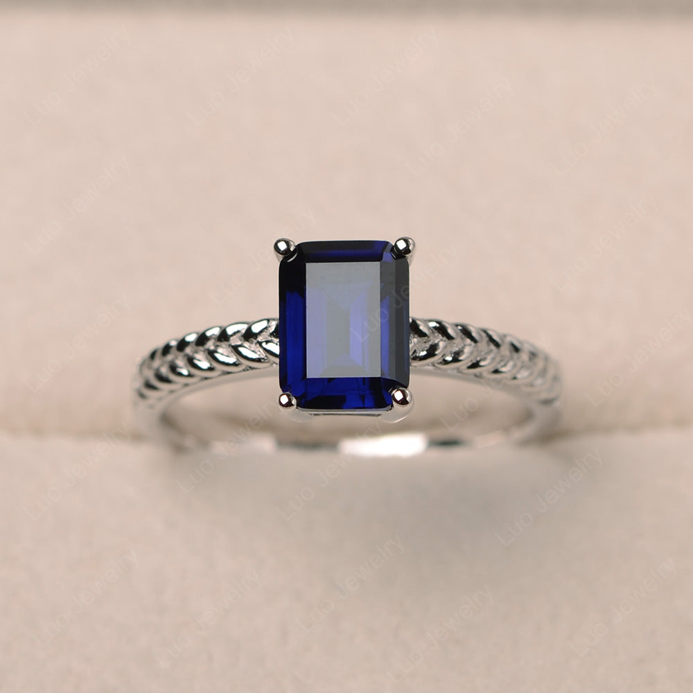 Woven Ring Lab Sapphire Solitaire Engagement Ring - LUO Jewelry