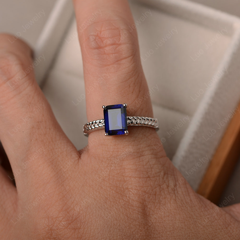 Woven Ring Lab Sapphire Solitaire Engagement Ring - LUO Jewelry