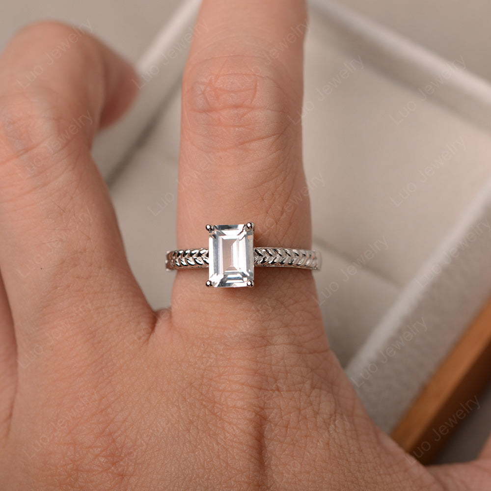 Woven Ring White Topaz Solitaire Engagement Ring - LUO Jewelry