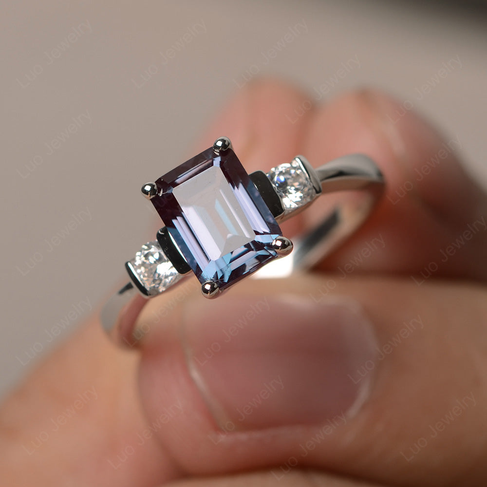 Emerald Cut Alexandrite Wedding Ring Rose Gold - LUO Jewelry