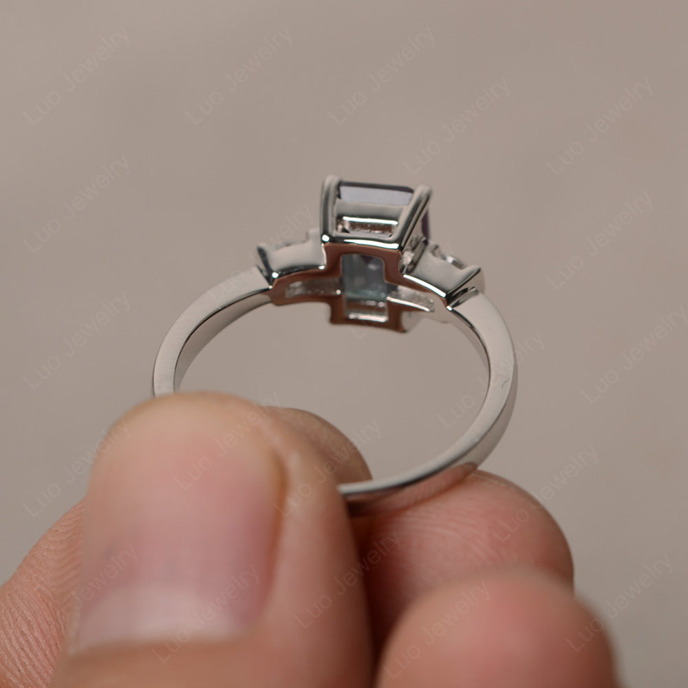 Emerald Cut Alexandrite Wedding Ring Rose Gold - LUO Jewelry