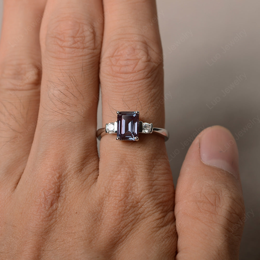 Emerald Cut Alexandrite Wedding Ring Rose Gold - LUO Jewelry