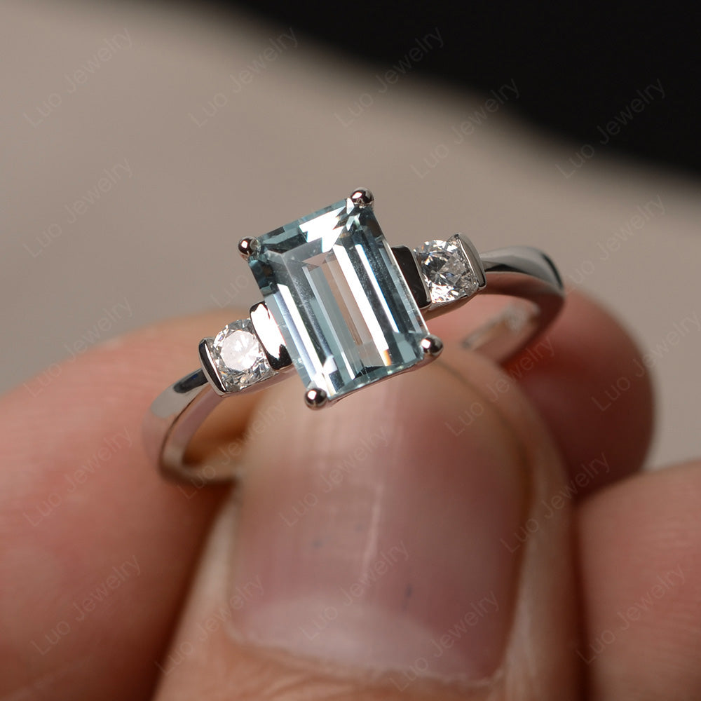 Emerald Cut Aquamarine Wedding Ring Rose Gold - LUO Jewelry