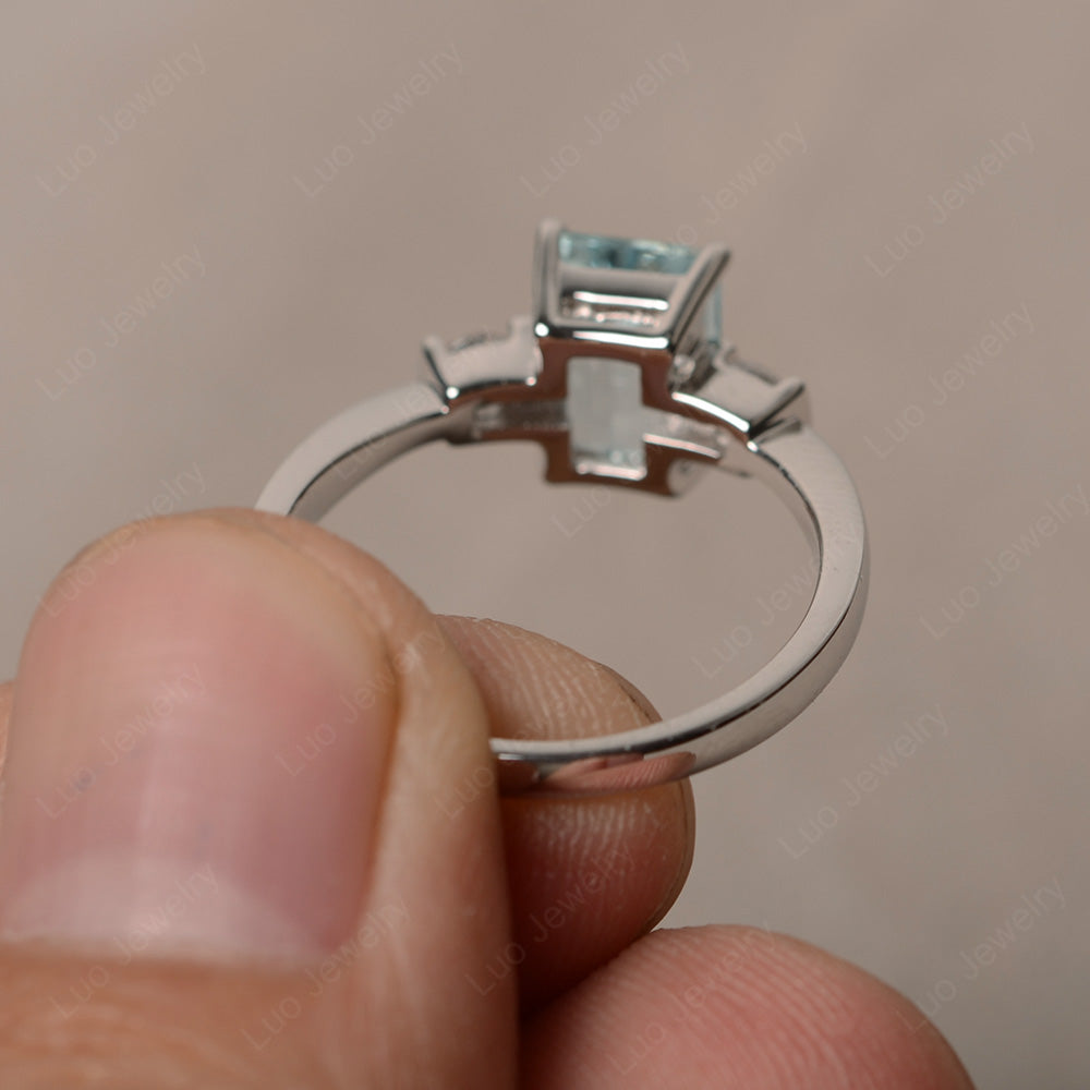 Emerald Cut Aquamarine Wedding Ring Rose Gold - LUO Jewelry