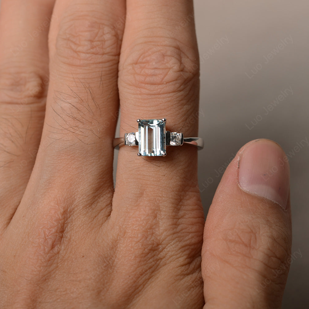 Emerald Cut Aquamarine Wedding Ring Rose Gold - LUO Jewelry